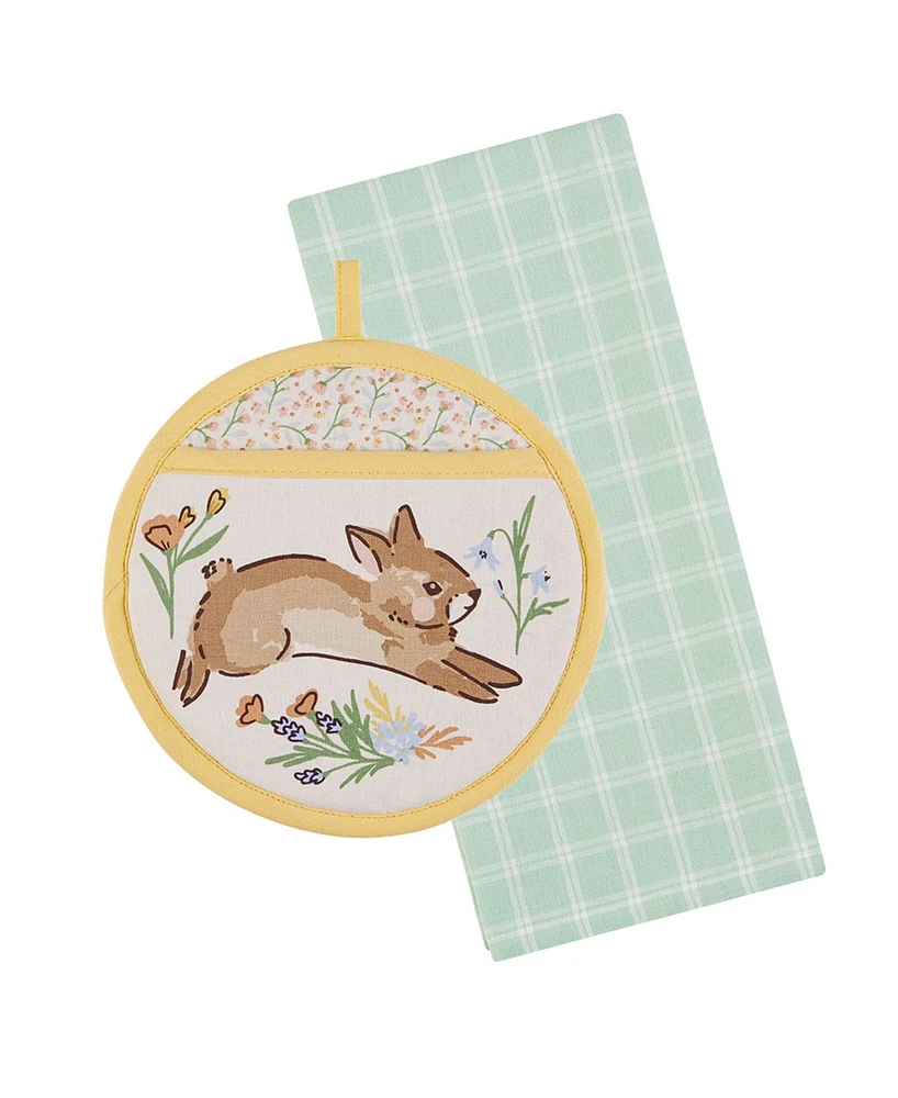 Design Imports Spring Bunny Cotton Potholder and Dishtowel Gift Set