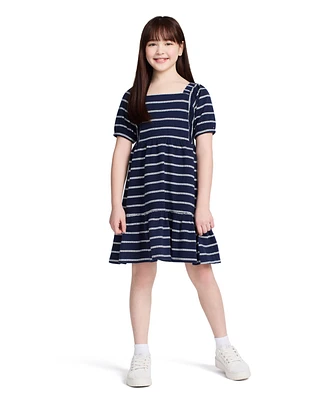 Tommy Hilfiger Big Girls Rope Stripe Tiered Short Sleeve Dress