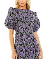 Mac Duggal Women's Bubble Sleeve Brocade Mini Dress