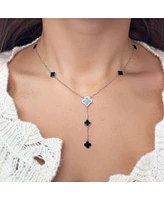 The Lovery Onyx Clover Station Lariat Necklace 14K White Gold
