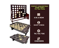 Quokka Giant Connect Game 4-in-1 Superset - Brown Four in a Row - Wooden Jumbo for Adults