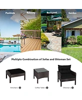 Gymax 5PCS Patio Set Sectional Rattan Wicker Furniture Set w/ Cushion