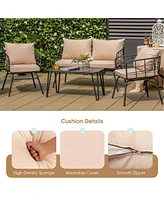 Gymax 4 Piece Steel Structure Outdoor Furniture Set Patio Conversation Set w/ Cushions