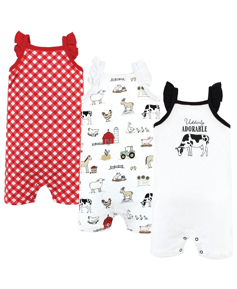 Hudson Baby Girls Cotton Rompers, Udderly Adorable, 9-12 Months