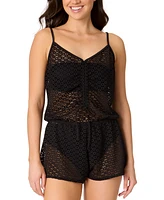 Salt + Cove Juniors' Medallion Crochet Front-Drawstring Romper