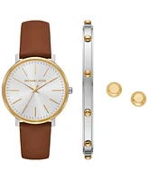Michael Kors Women's Pyper Three-Hand Luggage Leather Watch and Jewelry Set, 38mm