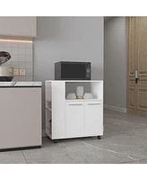 Bremerton Kitchen Cart, 2 Doors, 3 Shelves, 4 Wheels, White