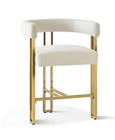 Set of 3 Counter Height Bar Stools, Chenille Upholstered Chairs with Gold Metal Legs-Maison Boucle