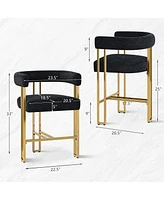 Set of 3 Counter Height Bar Stools, Chenille Upholstered Chairs with Gold Metal Legs-Maison Boucle