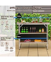 Folding Camping Table with 2-Tier Open Shelves for Outdoor Bbq