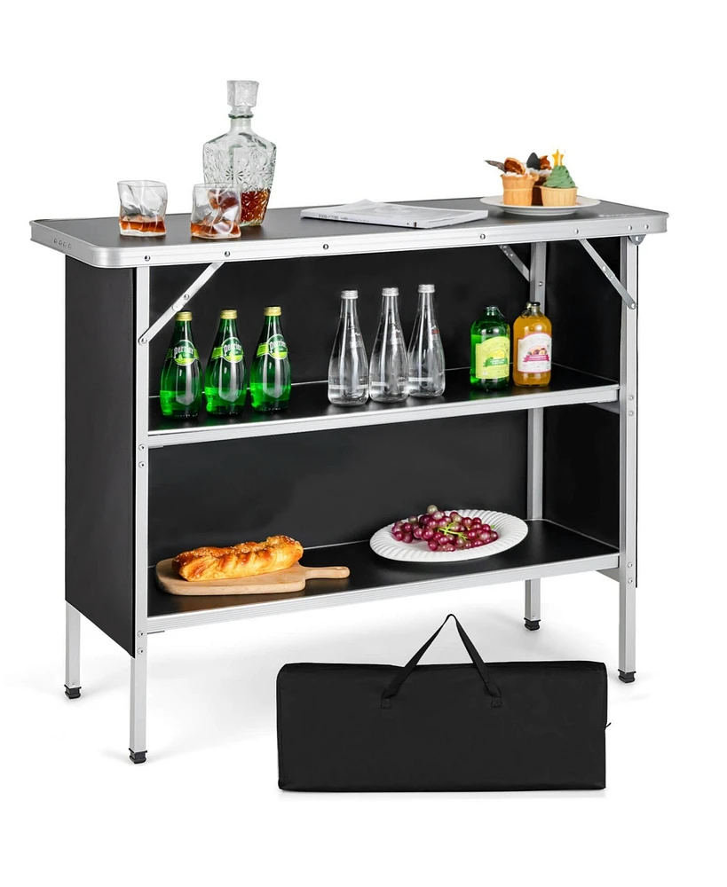 Folding Camping Table with 2-Tier Open Shelves for Outdoor Bbq