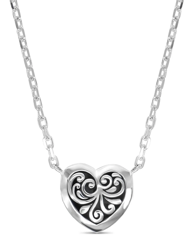Devata Sweet Heart Filigree Chain Necklace, 16 in adj to 18 in