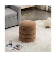 Velvet Upholstered Round Ottoman, Soft Footrest Stool, Elegant Accent for Living Room & Bedroom-The Pop Home