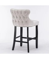 Velvet Upholstered Bar Stools with Button Tufted Wingback, Counter Height Chairs, Set of 2-The Pop Home