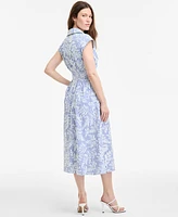 kensie Women's Striped Floral-Embroidered Midi Dress