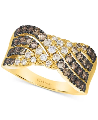 Le Vian Chocolate Ombre Diamond Multirow Crossover Ring (1-1/6 ct. t.w.) in 14k Gold