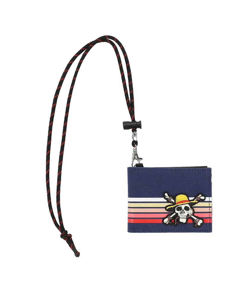 One Piece Men's Live Action Straw Hat Skull & Crossbones Navy Bifold Wallet