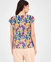 Tahari Asl Women's Floral-Print Plisse Blouse
