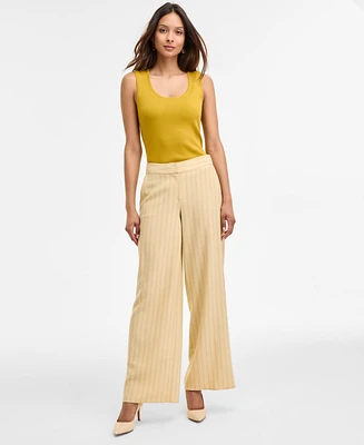 Tahari Asl Pinstriped Mid Rise Wide-Leg Pants