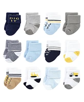 Luvable Friends Baby Boys Newborn Terry Socks, Bulldozer, 0-6 Months