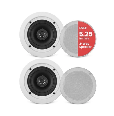 Pyle PDIC51RD 5.25" In-Wall/In-Ceiling 2-Way Stereo Speakers - Flush Mount, White, Pair