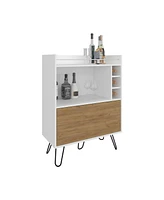 Topton Bar Cabinet, 1 Door, 4 Shelves, White / Natural Oak