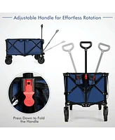 Outdoor Folding Wagon Cart with Adjustable Handle and Universal Wheels