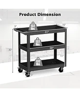3-Tier Metal Utility Cart Trolley Tool with Flat Handle and 2 Lockable Universal Wheels