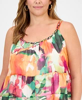 Robbie Bee Plus Printed Sleeveless Tiered Midi Dress