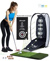 Wosofe Golf Practice Hitting Net Indoor Backyard Home Chipping 2 Target Ball Swing Training Aids Golfing Accuracy with Tri-Turf Mat and Carry Bag Grea