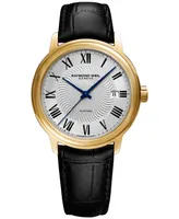 Raymond Weil Men's Swiss Automatic Maestro Black Leather Strap Watch 40mm 2237-pc-00659