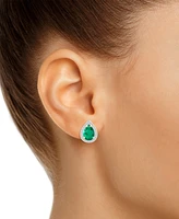 Lab-Created Emerald (1-1/3 ct. t.w.) & White Sapphire Pear Halo Stud Earrings 10k Gold