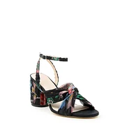 Alterre Women's Black Floral Organza Customizable Twist Sandals