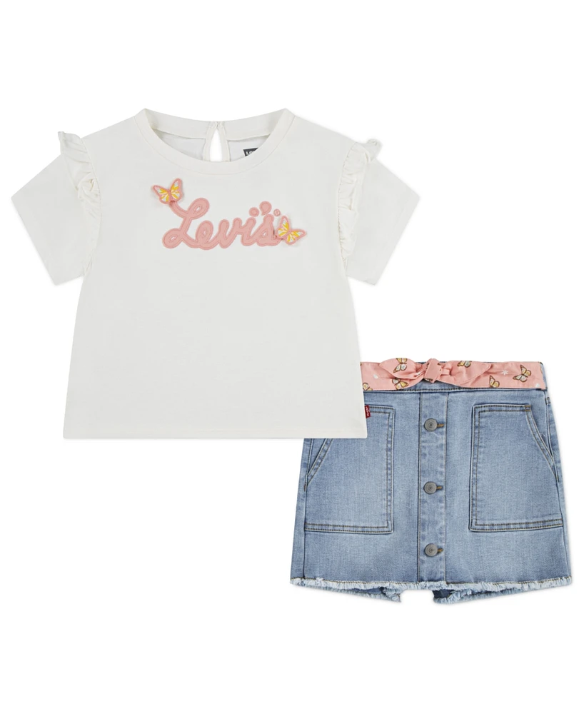 Levi's Little Girls 2-Piece Ruffle T-Shirt and Skort Set