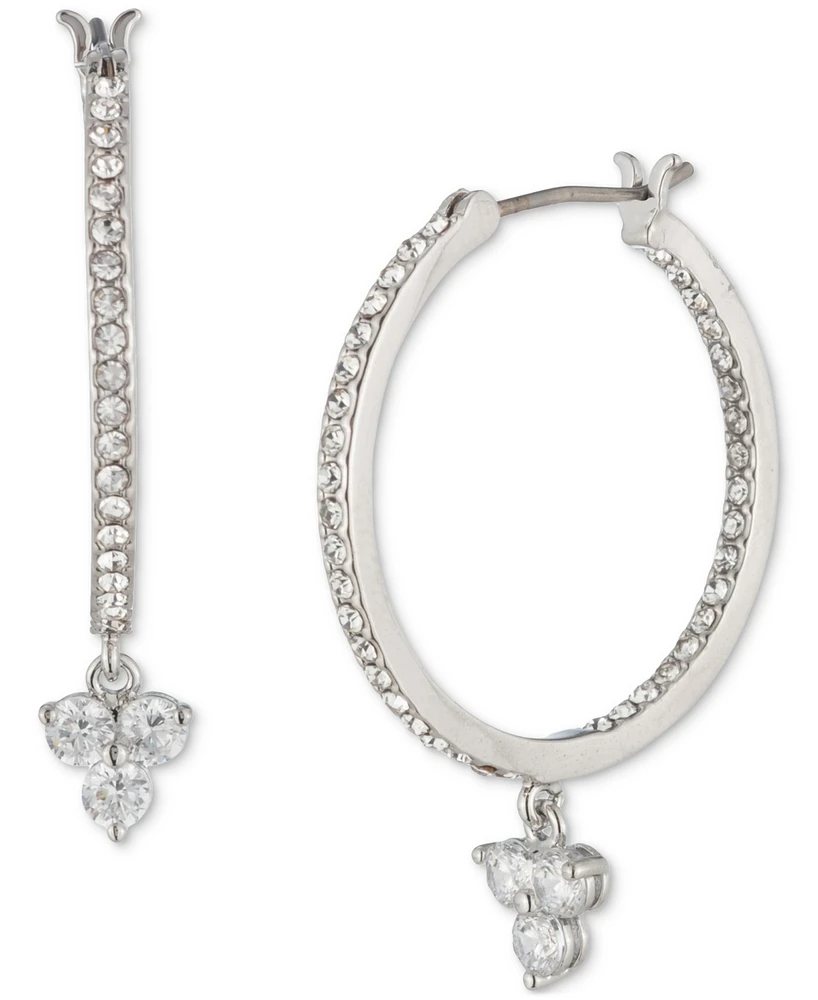Marchesa Silver-Tone Crystal Trio Charm Hoop Earrings