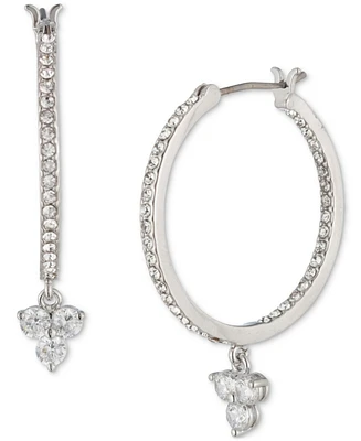 Marchesa Silver-Tone Crystal Trio Charm Hoop Earrings