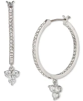 Marchesa Silver-Tone Crystal Trio Charm Hoop Earrings