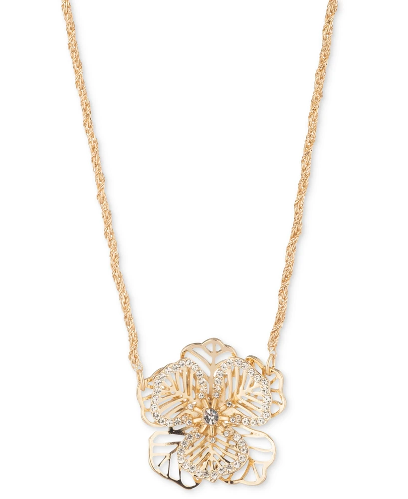 Marchesa Gold-Tone Crystal Openwork Flower Pendant Necklace, 16" + 3" extender