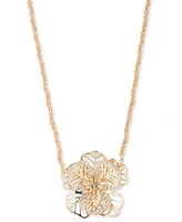 Marchesa Gold-Tone Crystal Openwork Flower Pendant Necklace, 16" + 3" extender
