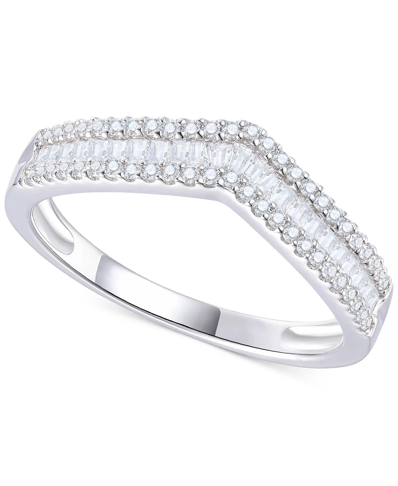 Diamond Baguette & Round Chevron Ring (1/3 ct. t.w.) 14k White Gold