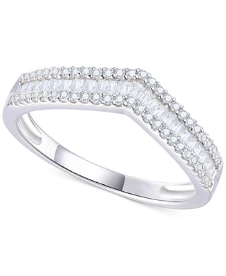 Diamond Baguette & Round Chevron Ring (1/3 ct. t.w.) 14k White Gold
