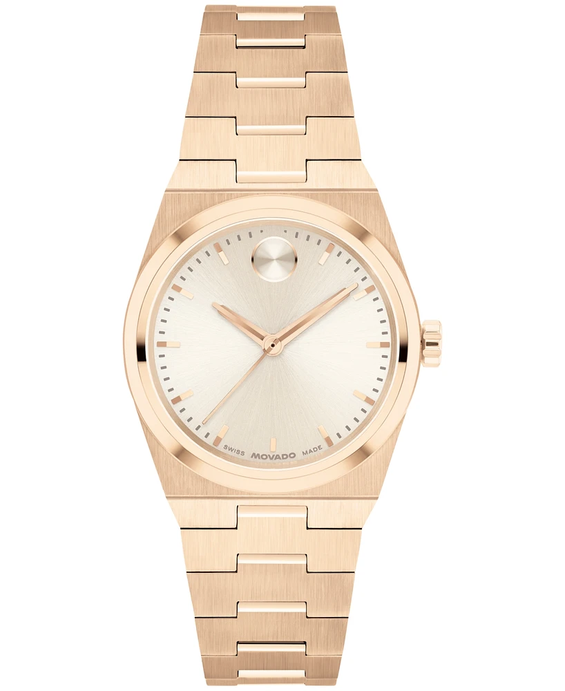 Movado Women's Bold Quest Swiss Quartz Ionic Plated Light Rose Gold Steel Watch, 28mm