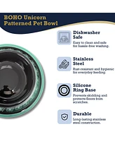 Non-Skid Boho Stainless Steel Dog Bowl – with Whimsical Unicorn Design