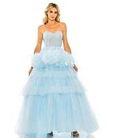 Mac Duggal Women's Strapless Tulle Gown with Feather Detail