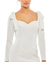 Mac Duggal Women's Bow Shoulder Long Sleeve Sweetheart Fitted Mini Dress