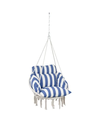 Outsunny Hanging Hammock Chair with Cushion, Macrame Swing Chair, Dark
