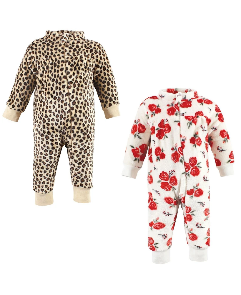 Hudson Baby Baby Girls Hudson Plush Jumpsuits, Red Rose Leopard