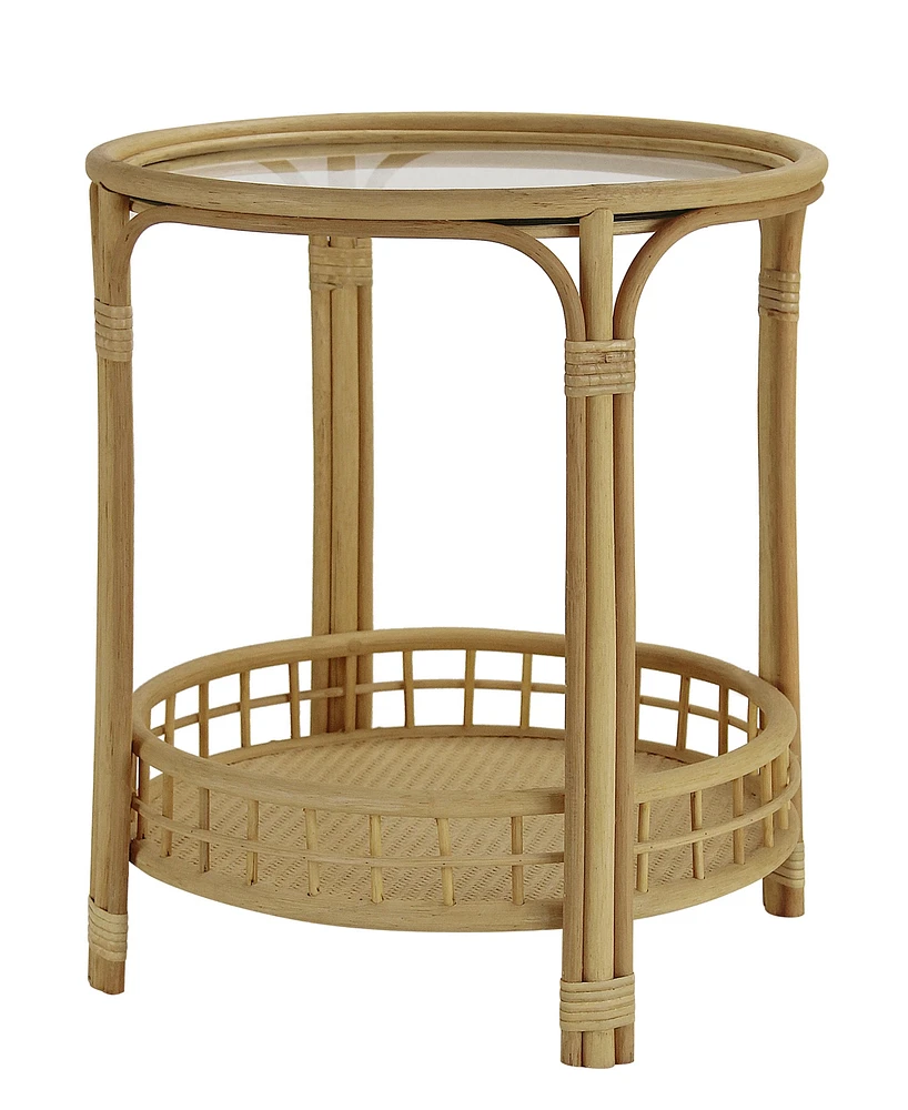 Gallerie Decor Bimini Glass Top Rattan Side Table