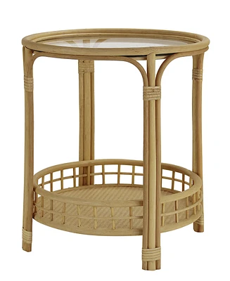 Gallerie Decor Bimini Glass Top Rattan Side Table