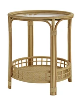 Gallerie Decor Bimini Glass Top Rattan Side Table